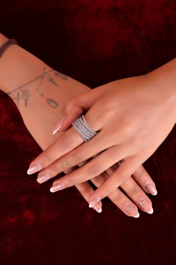Elegant Multi-Layered Silver Ring with Sparkling Gemstones - Image 4
