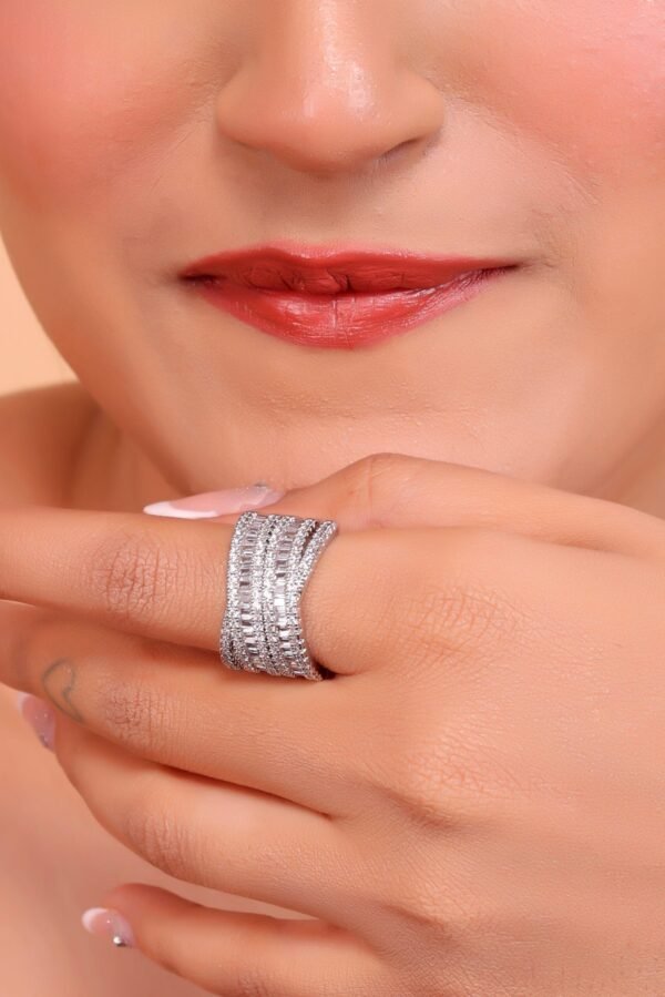Elegant Multi-Layered Silver Ring with Sparkling Gemstones - Image 6