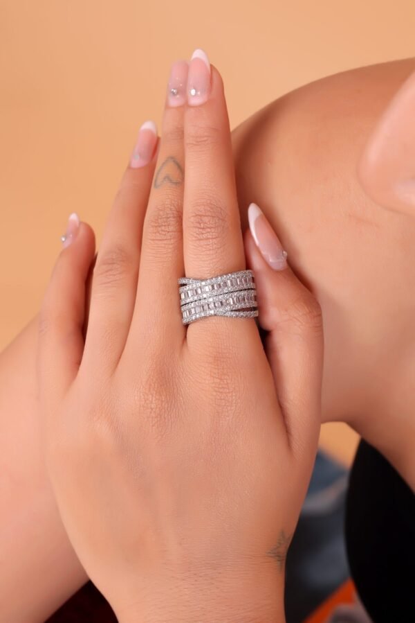 Elegant Multi-Layered Silver Ring with Sparkling Gemstones - Image 7