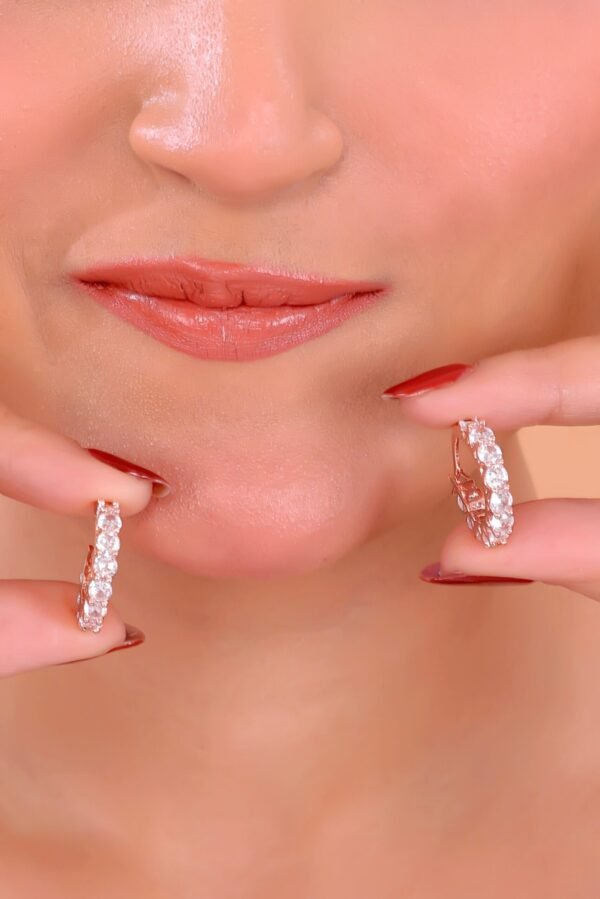 Luxurious Rose Gold Diamond Hoop Earrings – Timeless Sparkle & Elegance - Image 4