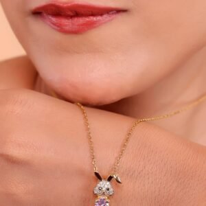 Adorable Bunny Pendant Necklace with Sparkling Pink Crystal – A Cute & Charming Jewelry Piece for Bunny Lovers