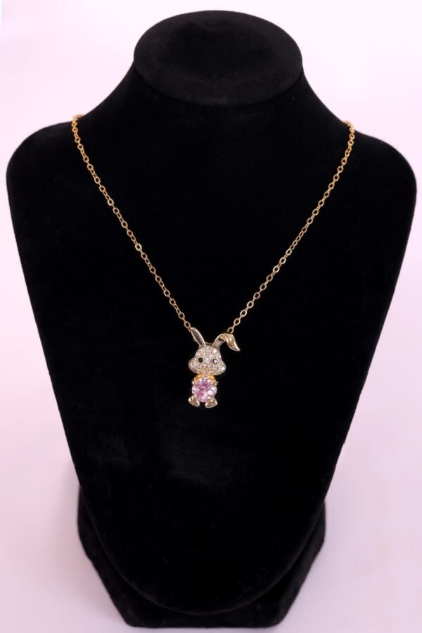Adorable Bunny Pendant Necklace with Sparkling Pink Crystal – A Cute & Charming Jewelry Piece for Bunny Lovers - Image 2