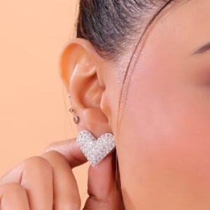 Elegant White Encrusted Heart Earrings, A Timeless Symbol of Love and Sparkling Beauty for Women
