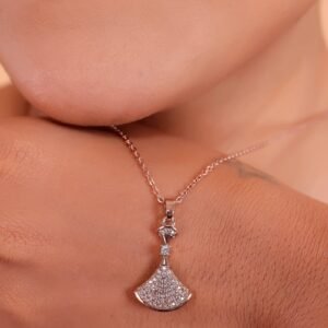 Elegant Fan Pendant Necklace with Sparkling Accents