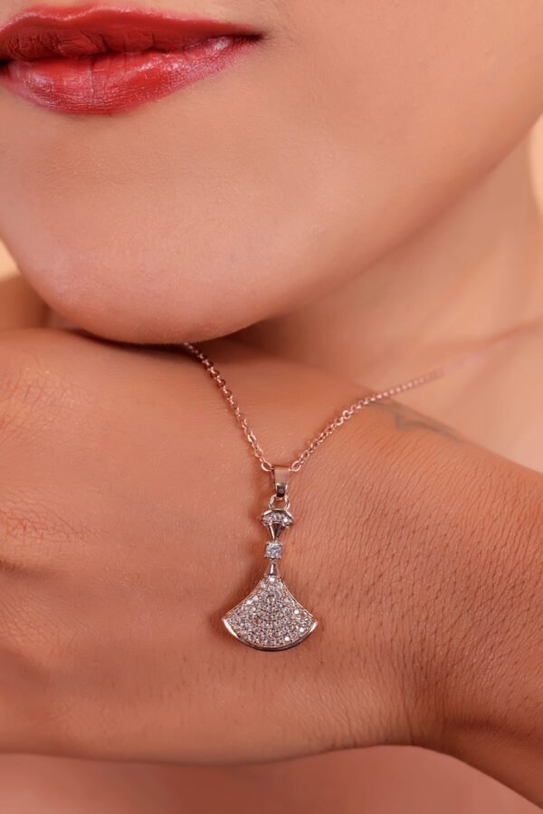 Elegant Fan Pendant Necklace with Sparkling Accents