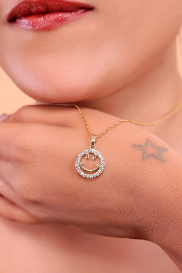 Diamond Smiley Face Pendant Necklace - Image 4