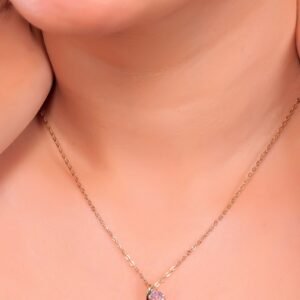 Elegant Gold Necklace with Pink and White Gemstone Pendant