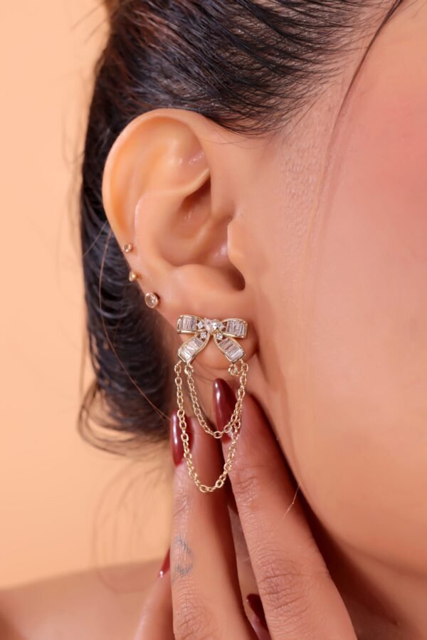 Delicate Bow Earrings with Sparkling Chains – A Touch of Grace & Glamour - Image 2