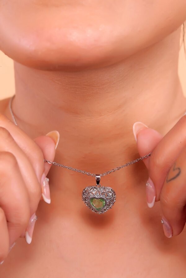 Intricate Heart Pendant with Peridot Center – A Symbol of Love & Positivity - Image 6