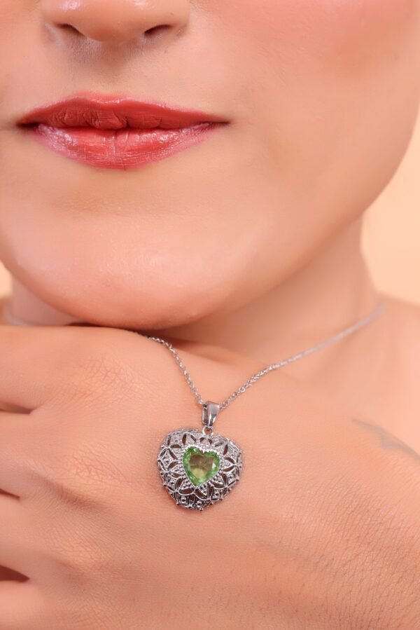 Intricate Heart Pendant with Peridot Center – A Symbol of Love & Positivity - Image 7