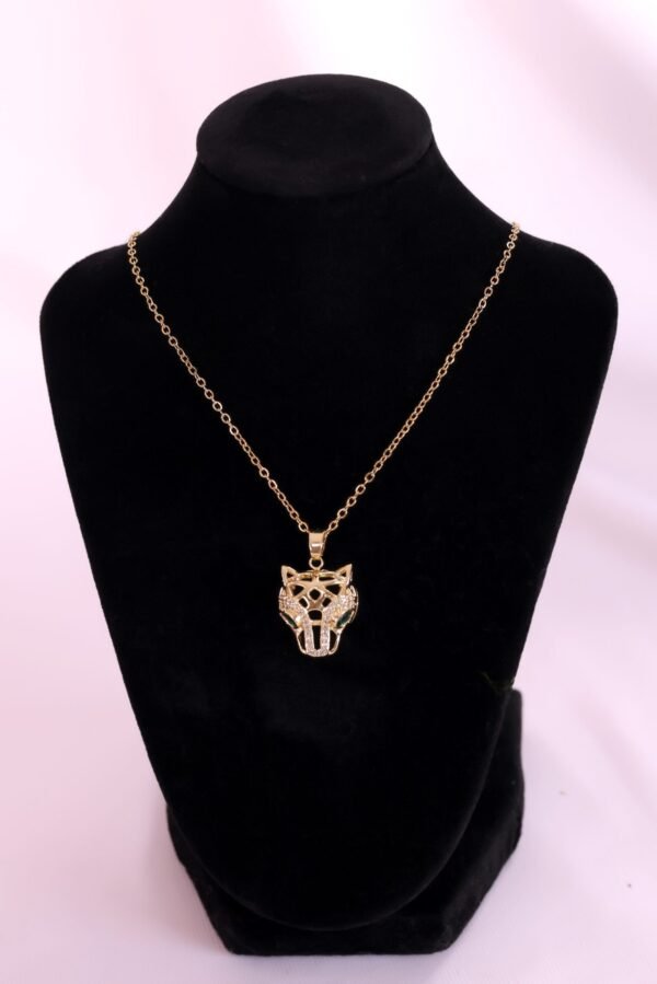 Luxury Panther Head Pendant Necklace – Gold with Sparkling Stones & Emerald Eyes - Image 2