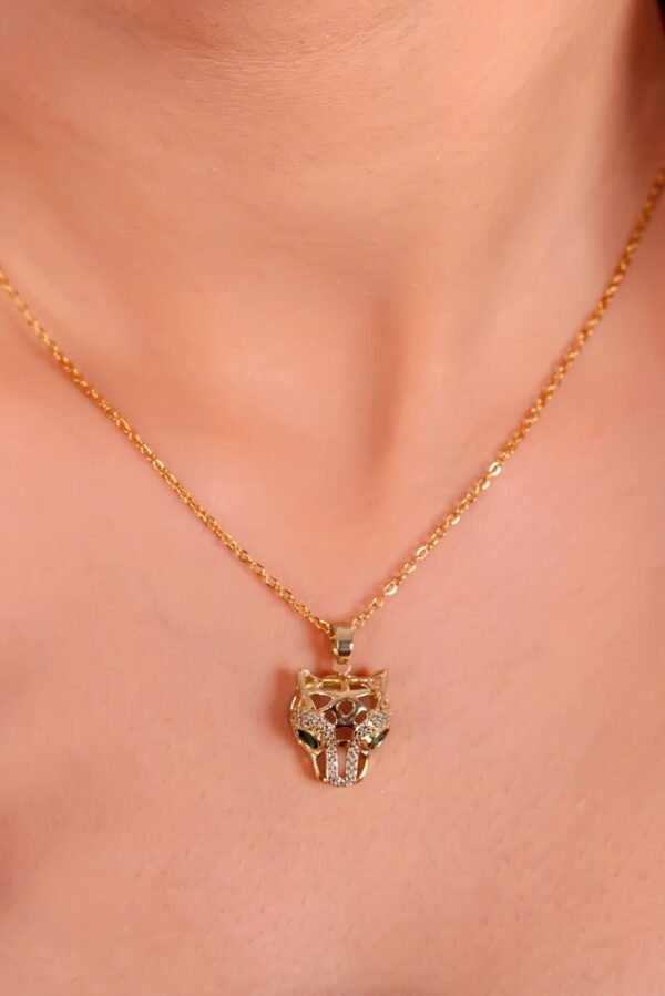 Luxury Panther Head Pendant Necklace – Gold with Sparkling Stones & Emerald Eyes - Image 6