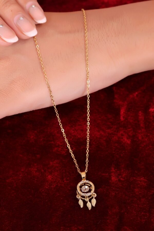 Exquisite Gold Dreamcatcher Pendant Necklace with Sparkling Diamond Center – A Symbol of Protection, Positivity, and Timeless Elegance - Image 8