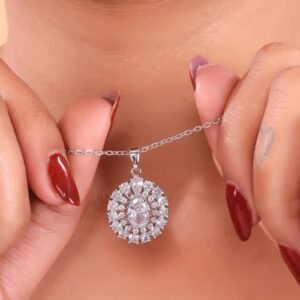 Luxury Halo Oval-Cut Crystal Jewelry Set – Elegant Necklace & Stud Earrings