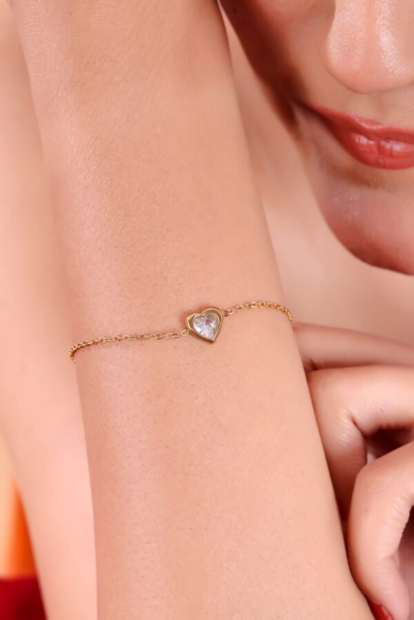 Elegant Gold Heart Bracelet with Sparkling Crystal Accent – A Symbol of Love & Grace - Image 3