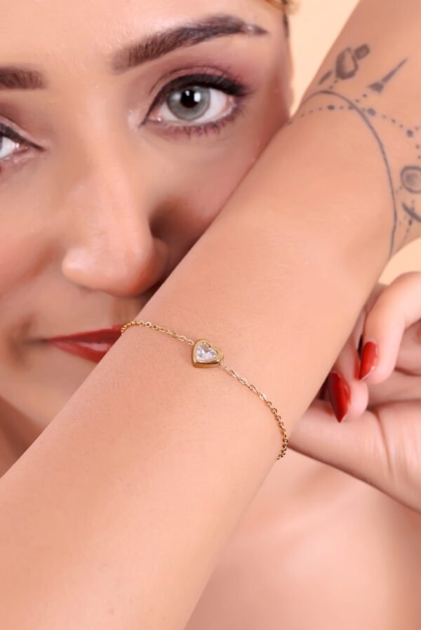 Elegant Gold Heart Bracelet with Sparkling Crystal Accent – A Symbol of Love & Grace - Image 4