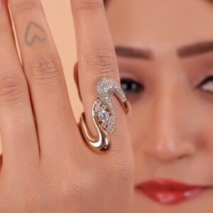 Exquisite Rose Gold Statement Ring with Sparkling Diamond Accents and Elegant Curved Design
