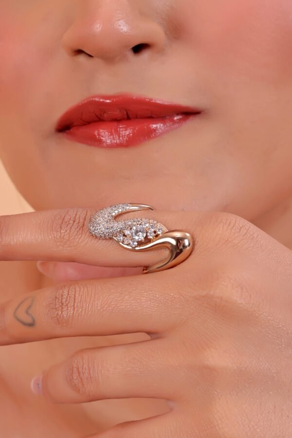 Exquisite Rose Gold Statement Ring with Sparkling Diamond Accents and Elegant Curved Design - Image 7